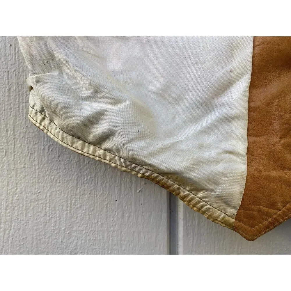 Genuine Leather Men's Vintage Button Vest Made in‎ Mexico Size 44 Tan/Brown